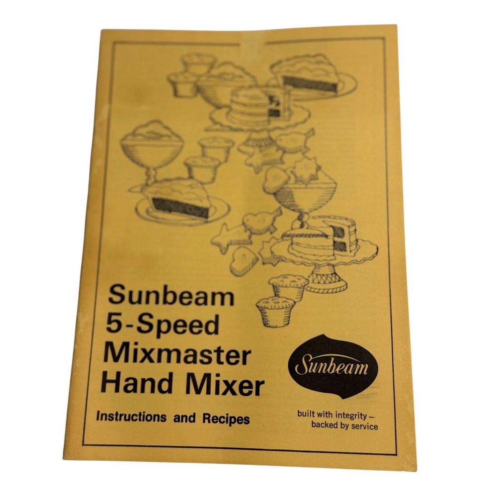 VTG Sunbeam Mixmaster Hand Mixer 5-Speed Manual Recipes Yellow Booklet‎ 1974